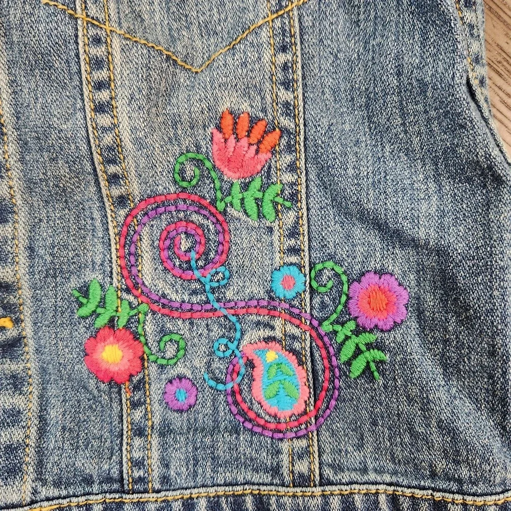 Hanna Andersson Jean Vest with‎ Embroidered Flowers Size 110